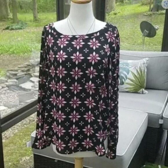 Loft Black and Pink Patterned Long Sleeve Blouse S - Picture 1 of 2